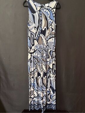 Chico's Blue White Black Abstract Sleeveless Maxi Jumpsuit